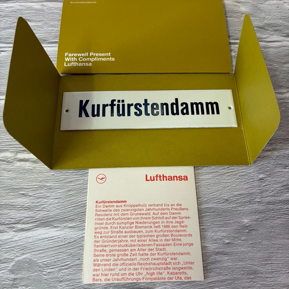 Lufthansa First Class Farewell Gift Mini "KURFURSTENDAMM" Metal Street Sign